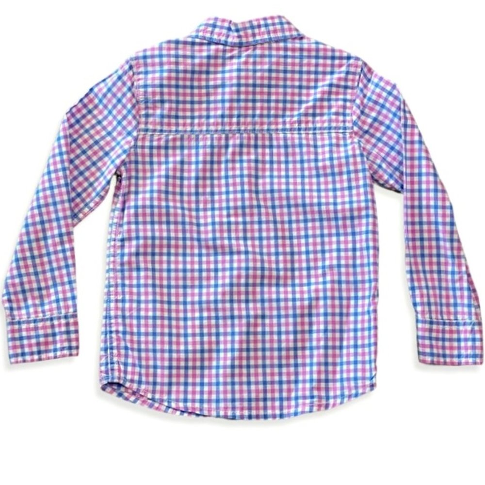 OshKosh B'Gosh Boy's Dress Shirt Size 4 / 5 Blue & Pink Plaid Button Down Spring - Picture 6 of 8